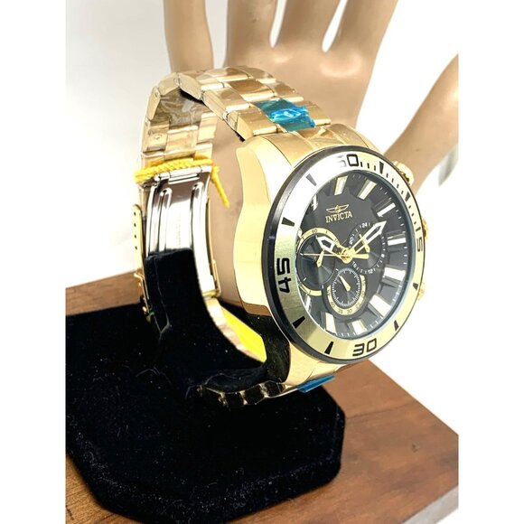 Invicta Mens Watch 22590 Pro Diver Chronograph Gold Tone Steel 48.5mm Black Dial - Picture 14 of 14